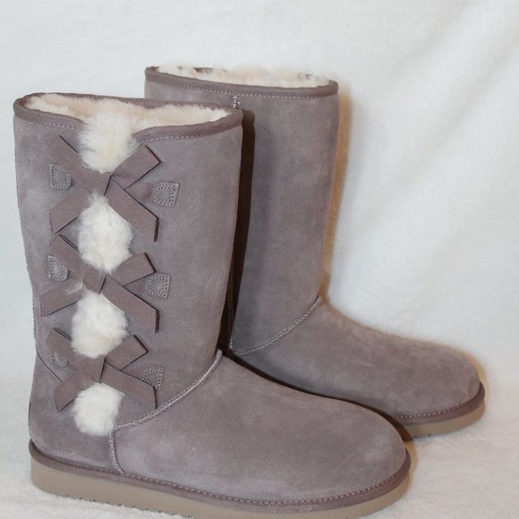 UGG KOOLABURRA CINDER GRAY TALL SUEDE BOW BOOTS - Picture 6 of 6
